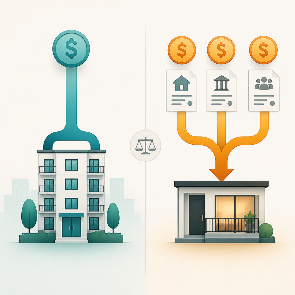 Infographic illustrating bundled co-op carrying charges versus separate condo mortgage and HOA payments.