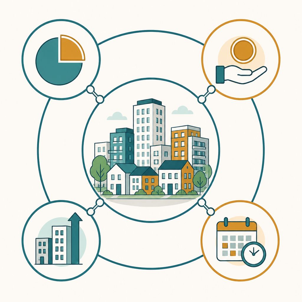 Diagram of four inclusionary zoning policy levers connected to a central neighborhood.*