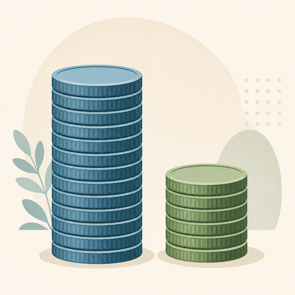Two stacked-coin columns of different heights illustrating the difference between the larger 9% and smaller 4% low-income housing tax credits.