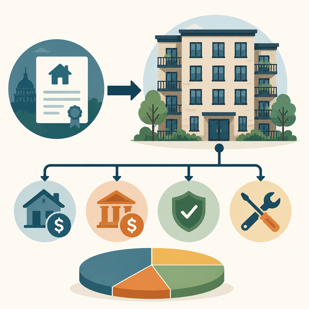 Illustration showing how a Housing Choice Voucher offsets a cooperative member's monthly carrying charge.