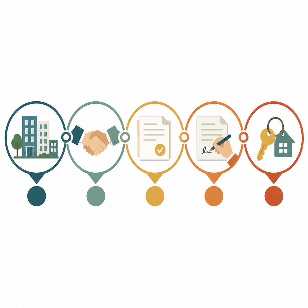 Five-step illustrated path from tenant organizing to cooperative ownership.